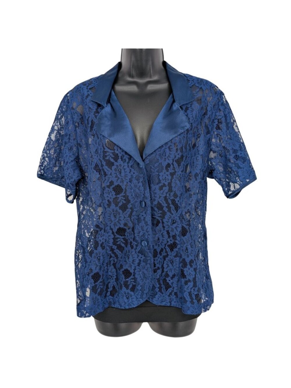 Vtg Victorias Secret Lace Button Front Top Satin Collar Y2K Lounge Sheer Medium